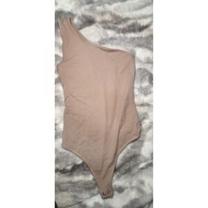 Abercrombie & Fitch Soft A&F One Shoulder Bodysuit Tan Small Thong Snap Closure